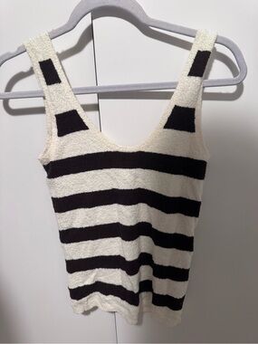 Nanushka Cream and dark brown Striped Terry Tank